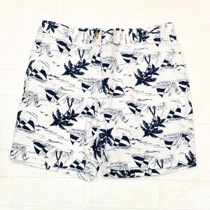 TALBOTS Shorts Tropical Nautical Leaf Palm Tree Cotton Relaxed 7” Chino Sz 4